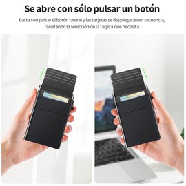 Vantisan Tarjetero Antirrobo con Múltiples Ranuras para Tarjetas, Delgado Tarjetero Metálico con Protección RFID, con Capacidad para 6 Tarjetas Bancarias y Dinero en Efectivo (Negro)