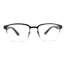 SA106 Mens 3-focal Metal Half Rim Narrow Rectangular Progressive Reading Glasses +2.5 Gunmetal Black