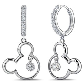 Mouse Earrings for Women Sterling Silver White Gold Mouse Dangle Hoop Earrings Sparkling CZ Lucky Cute Mini Earrings Animal Fashion Hypoallergenic Princess Jewelry Gifts for Daughter Birthday