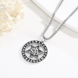 Twoowl Nordic Viking Necklace for Women Men 925 Sterling Silver Star of David Necklace Viking Pendant Jewish Star Necklace for Men and Women, Sterling Silver, No Gemstone