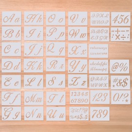 Auspcers 40 Pieces Letter Stencils, Plastic Stencils, Vintage Letters, Alphabet Numbers Stencil, for Painting on Wood, Large Numbers and Characters Capital Letters
