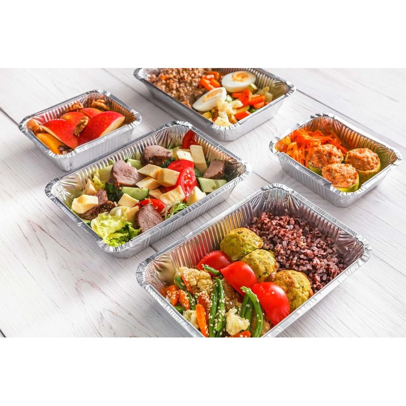 PRECIOUS LONDON Aluminium Foil Food Containers with Lids, 50 Pack,