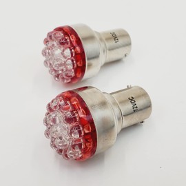 Red LED Motorcycle Brake Light/Tail Light/Turn Signal Bulbs w/1156 Single Contact Socket for 12 Volt Systems – 19 LED Cluster 7000 MCD Output – Low Profile 1” OD – Vibration Resistant – SOLD AS A PAIR