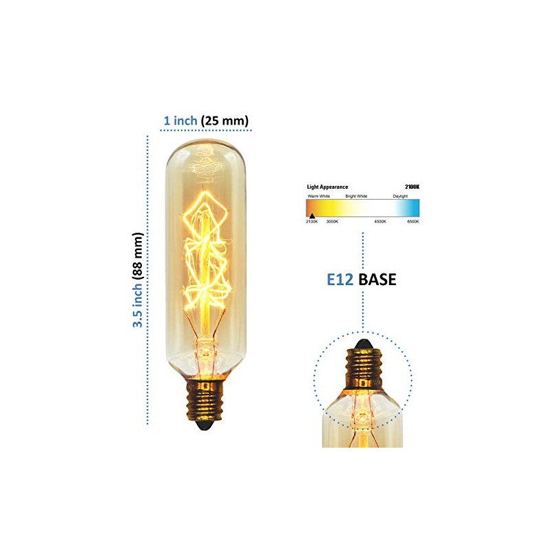 Bunnit Bulbs Vintage Edison Bulb, T25 Tube Spiral, 40w, E12