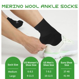 RZTT 90% Merino Wool Socks for Men and Women Athletic Ankle Socks with Arch Support Breathable Ultra Soft 3 Packs for All day Comfort,Medium,Black,White,Gray