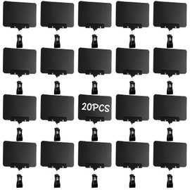 Limbeuuu 20 Pack Double Head Display Clips Rotating Reuse Price Tag Merchandise Sign Display Clip Holder, Mini Plastic Chalkboard Sign with Clip for Business, Party, Office, Exhibition (Black)