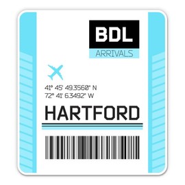 Squiddy Hartford Bradley Connecticut Airport Code BDL Luggage Tag Style - Vinyl Sticker Decal for Phone, Laptop, Water Bottle (3" high)
