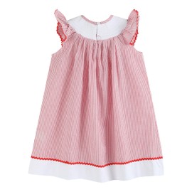 Lil cactus Red Seersucker Strawberry Smocked Bishop Dress, 2T