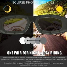 Bikershades BIKERHADES Photochromic Motorcycle Sunglass Day Night Transitional Goggles Men Women Foam Wind Dust Block