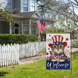 Wodison Patriotic Cat 4th of July Garden Flag 12x18 Inch Double Sided Welcome Independence Day Holiday Yard Flag for Outside