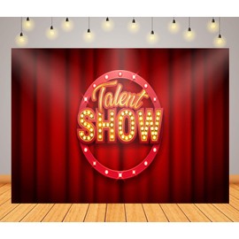 CORFOTO 5x3ft Fabric Talent Show Backdrop Theater Stage Red Curtain Theme Background Theater Stage Shows Backdrop Magic Shows Talent Party Birthday Party Favors Decorations