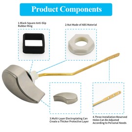 Lychee Light Toilet Cistern Side Flush Lever, Compatible with TOTO WC Flush Handle, Pure Copper Rod Body, Equipped with Hook-Style Chain for Toilet Flush Rod Replacement Part,1 Piece(Brushed Nickel)