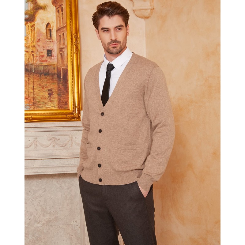 Kallspin Men's Wool Blend V-Neck Cardigan with Button Closure and