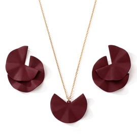 Women's burgundy vintage geometric earrings - large layered fan-shaped studs, matte metal vintage ethnic style jewelry, suitable for parties, dates, daily commutes and vacations.