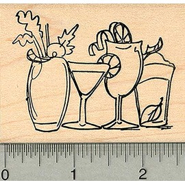 Cocktails Rubber Stamp, Line of Drinks on Bar