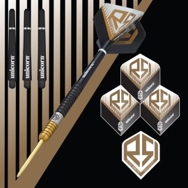 Unicorn Darts Set | Ross 'Smudger' Smith | 90% Tungsten Barrels with Two-Tone Black & Golden Titanium Coatings | Steel Tip Gold Volute Points | 24 g