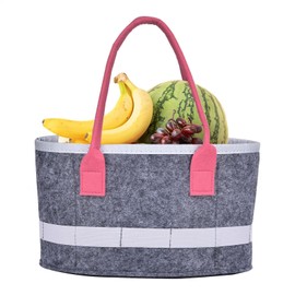 Felt Carrying Case Tote - Felt Grocery Carrying Oval Case,Audio Player Organizer, Cosmetic Container, Picnic Pouch, Kids Travel Toy Box With Handles For Women, Men