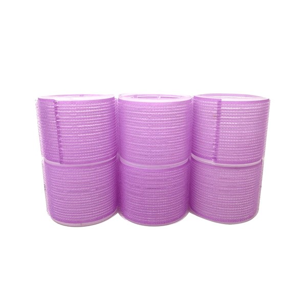 6 PC - Jumbo Self Stick Grip Curlers Plastic Hair Rollers - Great For Long Hair (Purple)