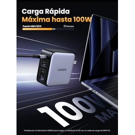 UGREEN Nexode 100W Cargador USB Tipo C GAN con 4 Puertos, Negro