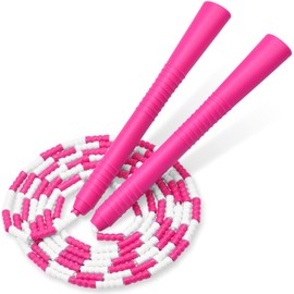 Jump Rope for Elementary Students, Bead Rope, Jump Rope for Kids, Beginners, Toddlers, Juniors, School, Adjustable Length (Pink)