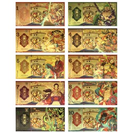 Anime One Piece Gold Coated Bookmarks, Straw Hat Pirates Limited Edition Collectible Banknote (10 PCS, Gold)