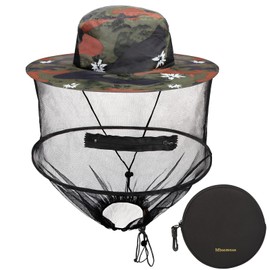 Mbsomnus Imkerhut Moskitonetz Schneeblume Tarnung Moskito Kopfnetz Hut Sonnenhut mit abnehmbarem Moskito Maske Hut Schnell Trocken Breite Krempe Sonnenschutz für Outdoor Camping Wandern Gartenarbeit