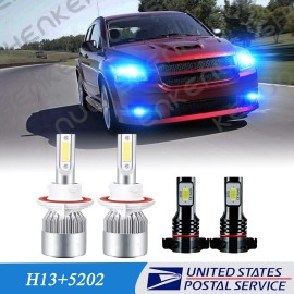 SHENKENUO For 2007-2012 Dodge Caliber - 4PC 8000K LED Headlights + Fog Lights Bulbs