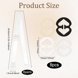 BOHUIZ Invisible Clear Bra Straps, 8 Pairs Transparent Bra Straps with 8 Pieces Bra Straps Clips Adjustable Bra Straps Invisible Shoulder Straps Bra Clips