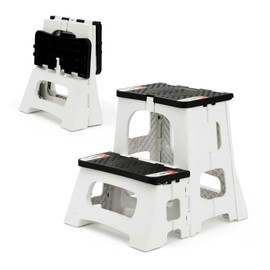 STOODER Folding 2-Step Stool - Upgraded Stable A-Frame, Safety Lock, Anti-Slip Rubber Feet, 300lb Capacity, No Assembly - 8" 17" Step Stools for Kitchen, Bathroom, Bed, RV, Home, Office (Panda)