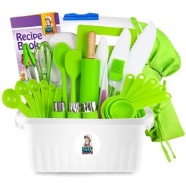 KEFF Real Kids Kitchen Set for Cooking & Baking with Recpie Book - Kids Knife Set for Real Cooking, Montessori Kitchen Tools for Toddlers - Real Utensils with Kids Cutting Board and Knife Set BPA-Free