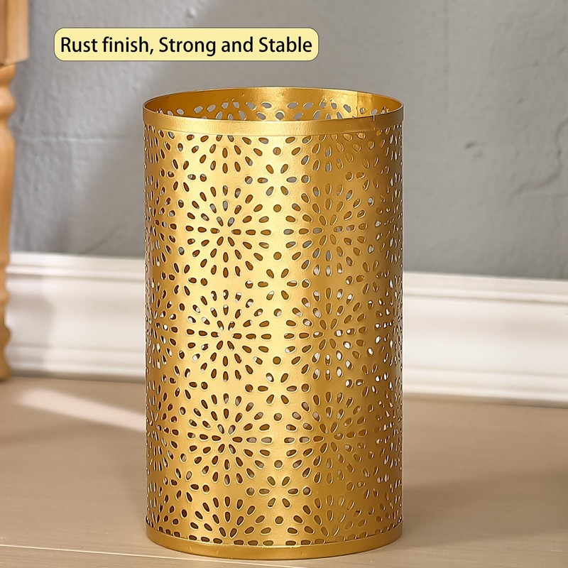 Wenbery Gold Trash Can for Bathroom, Metal Garbage Can for