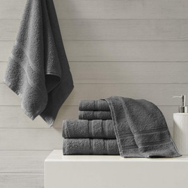 Comfort Spaces 100% Aegean Turkish Cotton Soft Bathroom Towel Set Luxury Hotel & Spa Quality, Highly Absorbent, Quick Dry, Include 2 for Shower, 2 Hand & 2 Face Wash, Multi-Sizes, Charcoal 6 Piece