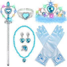 Princess Crown Tiara for Little Girls Princess Dress Up Accessories, Light Up Tiara Wand Toy Gifts for 3-6 Girl (Blue)