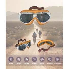 CRG Sports Motorcycle Goggle Vintage Aviator Pilot Style Cruiser Scooter Motocross Goggles for Men, Women, Adults