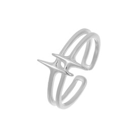 NewZenro Star Adjustable Open Rings for Women Minimalist 925 Sterling Silver Double Layer Engagement Stacking Expandable Finger Knuckle Rings Comfort Fit for Wedding Promise Party Jewelry (Silver)