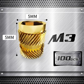 Ziamzra Threaded Insert M3 Melting Thread Pack of 100 Press-in Nuts M3 x 5 x 5 mm Threaded Inserts Brass Threaded Inserts for 3D Printing Accessories Plastic Parts Heat Ultrasonic