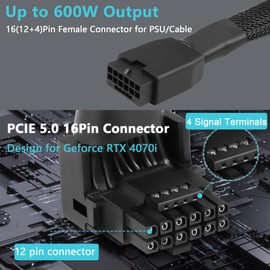 GELRHONR PCI-e 5.0 12VHPWR 90 Degree 16Pin (12+4) Female to Male Extension Cable for RTX 4070 4080 4090 4070Ti 4080Ti Graphic Card GPU-5.3in (Type A)
