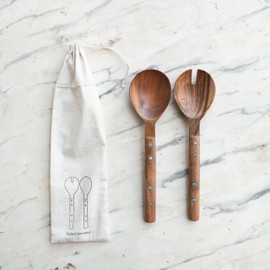 Creative Co-Op, Natural Rustic Charm Mango Wood Salad Server Set, Medium