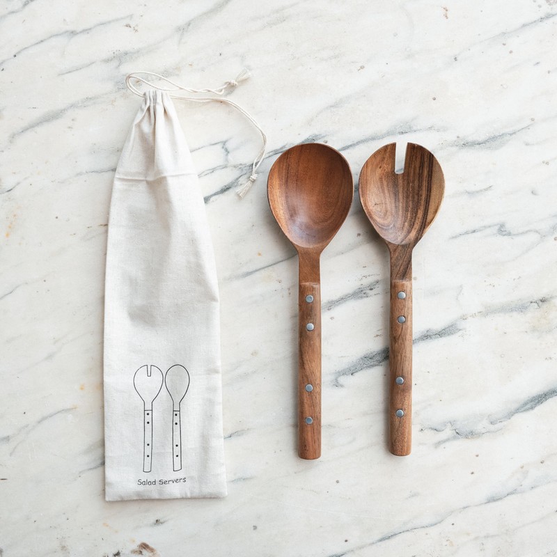 Creative Co-Op, Natural Rustic Charm Mango Wood Salad Server Set,