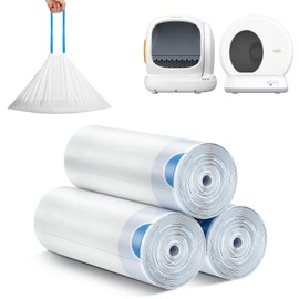 MeoWant Cat Litter Box Liner - 60PCS Heavy Duty Drawstring Trash Bags for MeoWant MW-SC01/MW-SC02 Automatic Self-Cleaning Boxes, Extra Thick Leakproof, 3 Rolls (20 Bags/Roll)