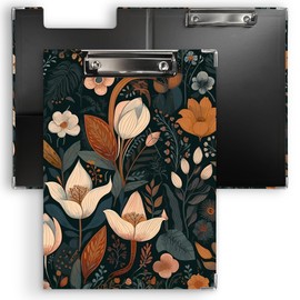 Ku-dayi Vintage Dark Flower Clipboard Padfolio with Storage Pocket, Retro Modern Boho Cottagecore Botanical Plant Floral Low Profile Clip Boards for Nurse Office Classroom, 12.4 x 9.25 in