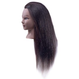 100% Real Hair Mannequin 22"-24" Afro Fluffy Light Yaki kinky Straight Textured Cosmetology Beauty School Head Included C-Clamp free of Purchase Black(22~24 Inch, 2)#2