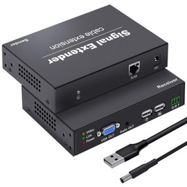 VGA KVM Extender Over Ethernet,1080P VGA KVM Extender Over Cat5e/6/7 Up to 394FT(120M), Digital Zero Delay Transmission, Plug and Play, VGA KVM Extender with 2 USB Ports for Keyboard and Mouse