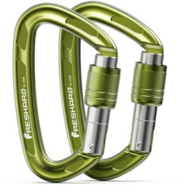 FresKaro 4inches Climbing Carabiner Clips, UIAA Certified 25kN Screw Locking Carabiners, Made of 7075 Aluminium, Lightweight, Rust Proof and Heavy Duty, for Rappelling, Hiking etc, Green, 2Pack
