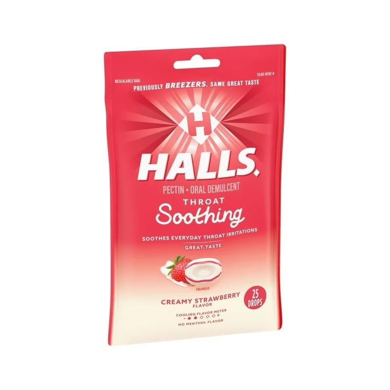 Halls Breezers Pectin Throat Drops Cool Creamy Strawberry - 25