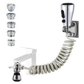 Kitchen Faucet Hose Attachment, Sink Sprayer Attachment with Sprayer Replacement Head, 79” Recoil Hose, Pressurized Faucet Aerator and Diverter Valve (5 Adapters) for Washing Fruit/Dishes, Pet Shower