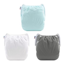 ALVABABY Baby Swim Diapers 3pcs Large Size Reuseable Washable & Adjustable for Swimming Lesson & Blue Gray White 3ZSWY18