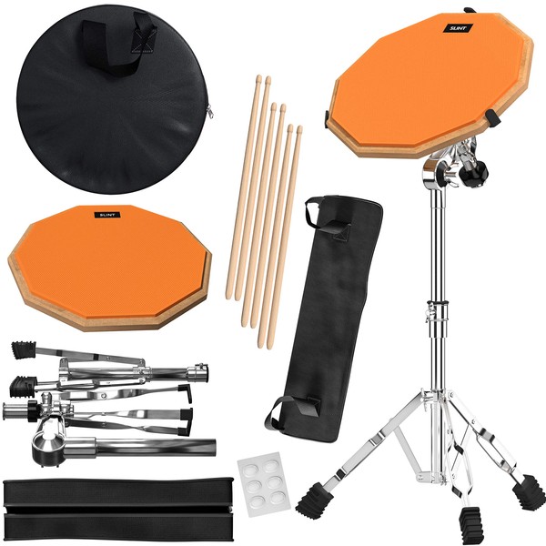 SLINT Drum Pad Stand Kit - 12 Inch Double Sided Silent Practice Drum Pad & Four Inch Snare Drum with Two Different Surfaces & Drumsticks