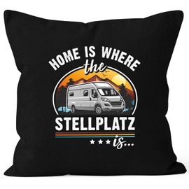 MoonWorks® Cushion Cover Camping Home is Where The Pitch is Gifts for Camper Motorhome Saying Funny Black Standard