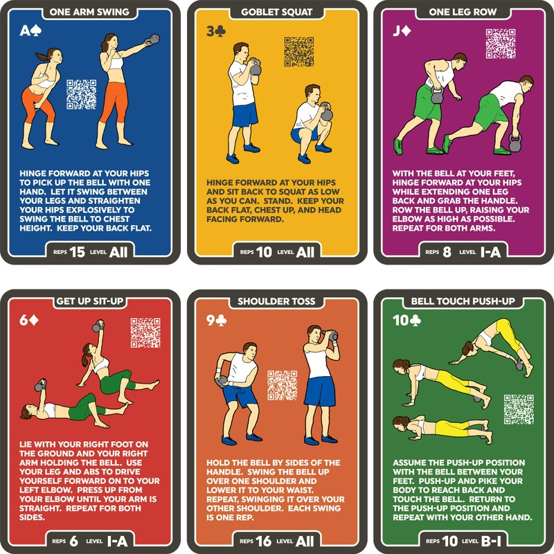 Stack 52 Kettlebell Exercise Cards. Workout Playing Card Game. Video